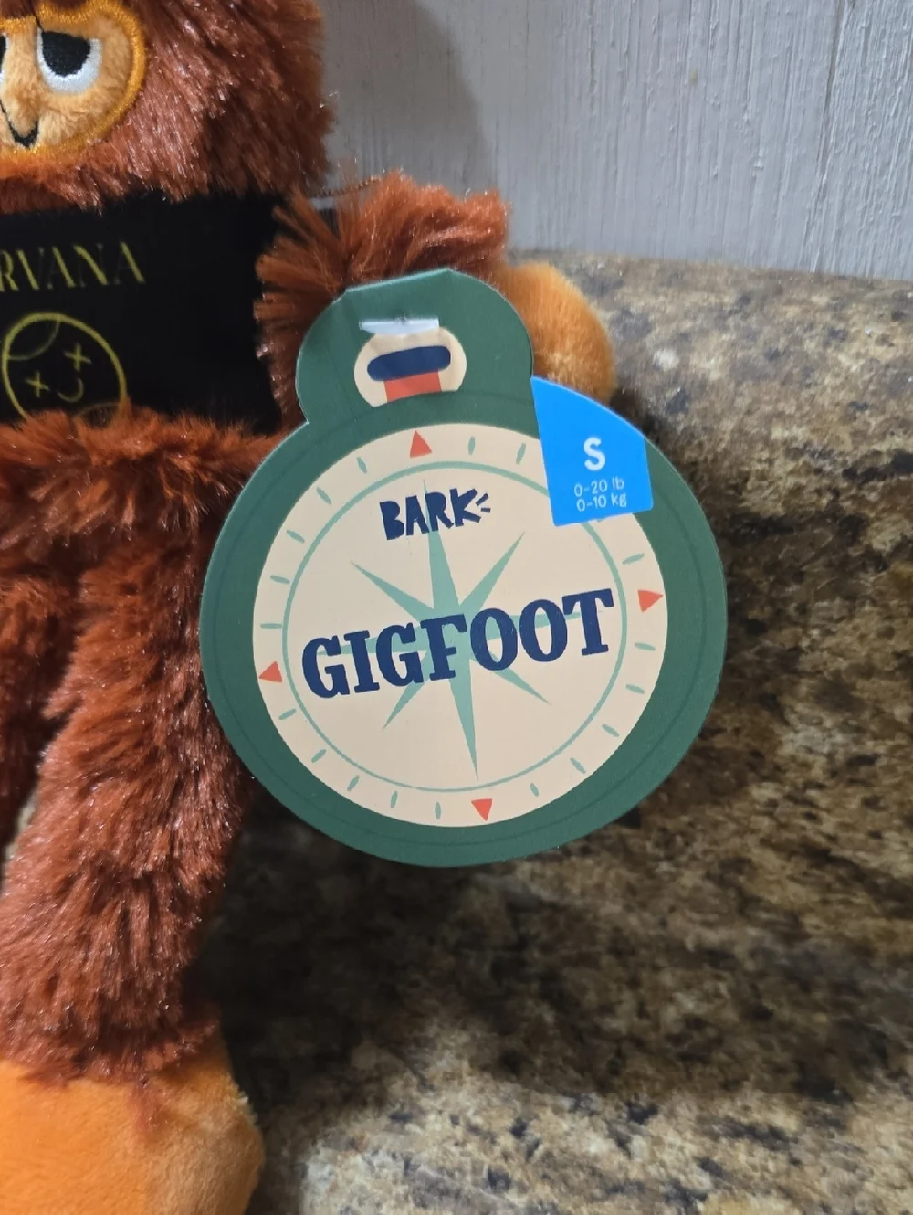 Bark GigFoot Plush Dog Toy with Nirvana Tee - Brown & Orange NWT Size Small